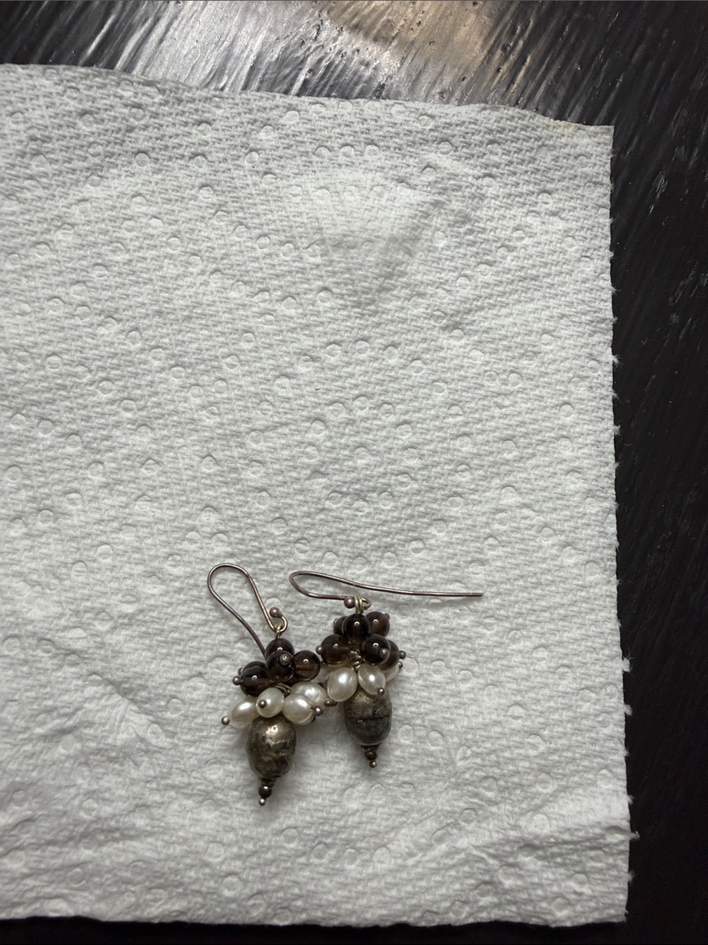 Stephen Dweck Pearl Cluster Drop Earrings with Pyrite and Smoky Beads